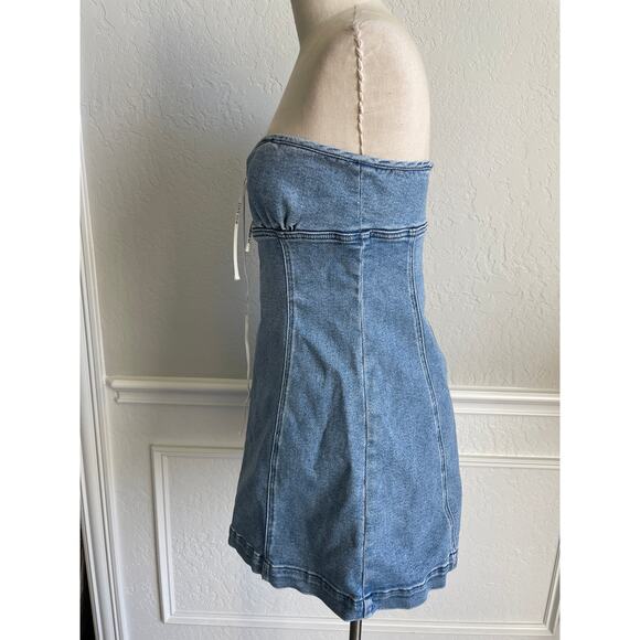 Miss Sixty Strapless Denim Corset Mini Dress Small | Lace-Up Front  Y2K Retro - Picture 5 of 11